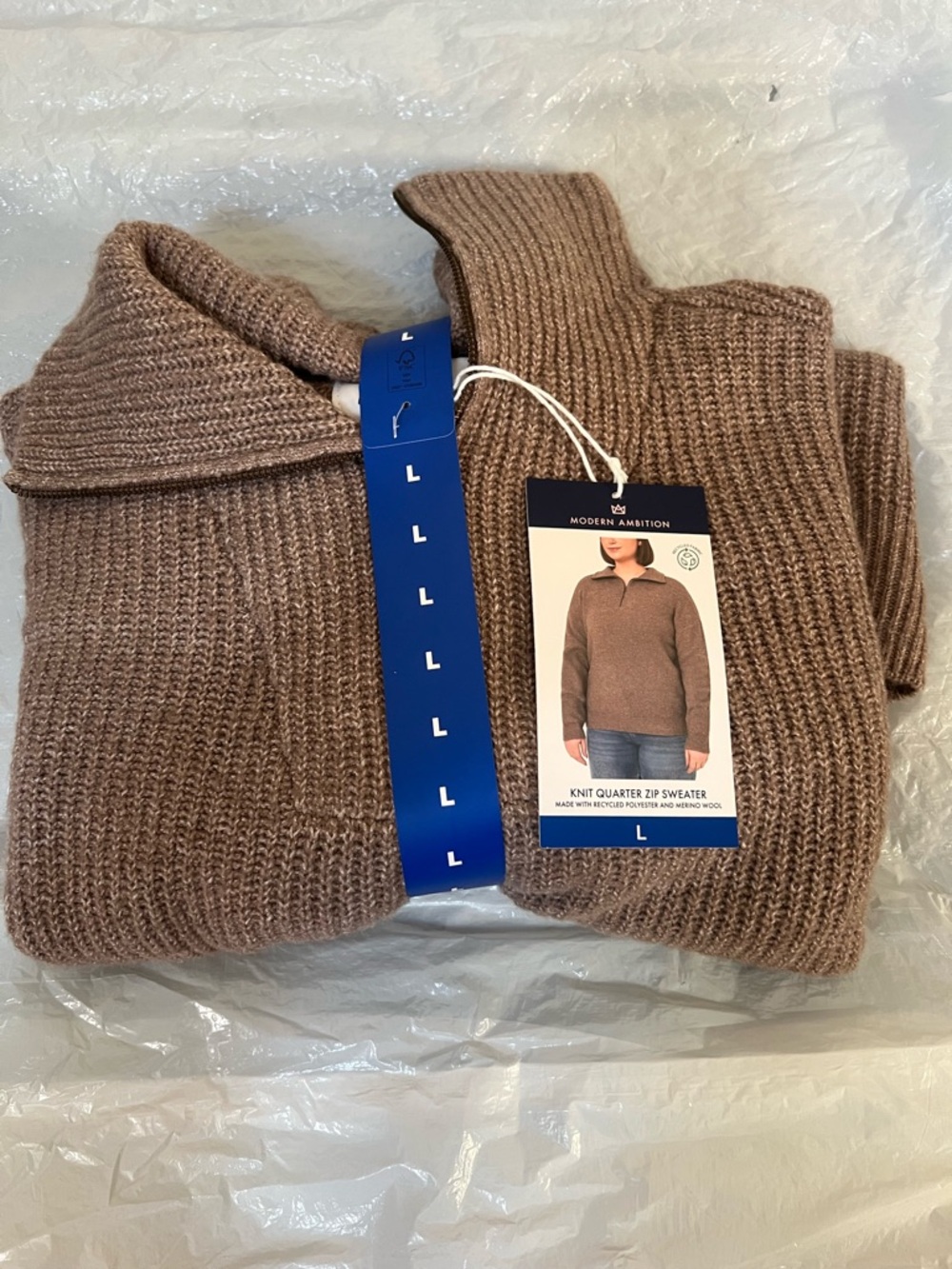 Modern Ambition Women's Quarter-Zip Knit Sweater - Taupe